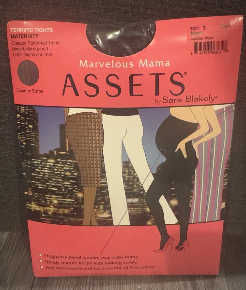 Assets Sara Blakely‎ Maternity Tights Size 3 Black Opaque Stripe New